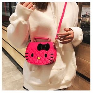 Hello Kitty Face Black Bow Crossbody Quilted Pink Bag